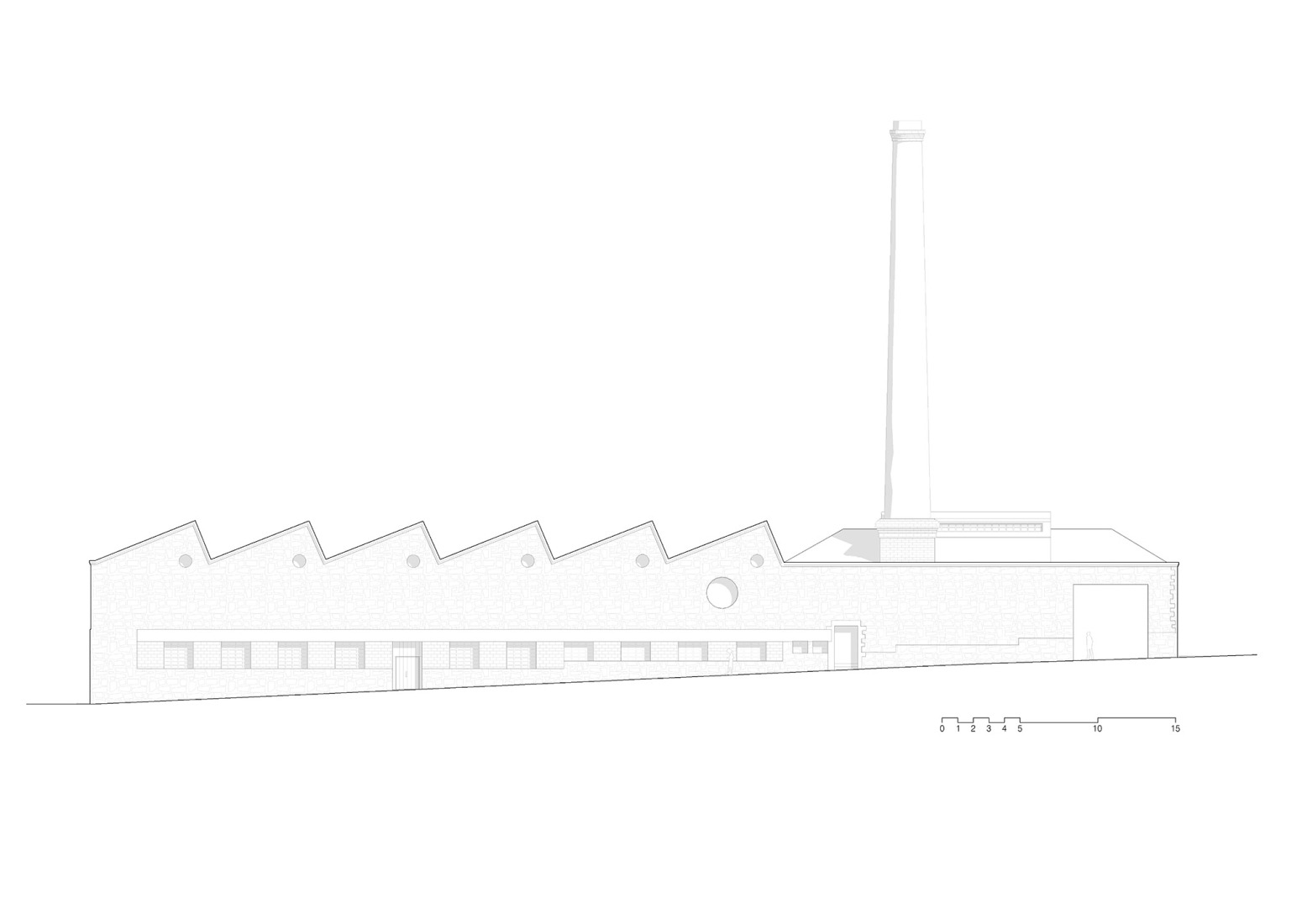 East elevation. Multifunctional equipment for Can Comadran by Mestres Wåge Arquitectes.