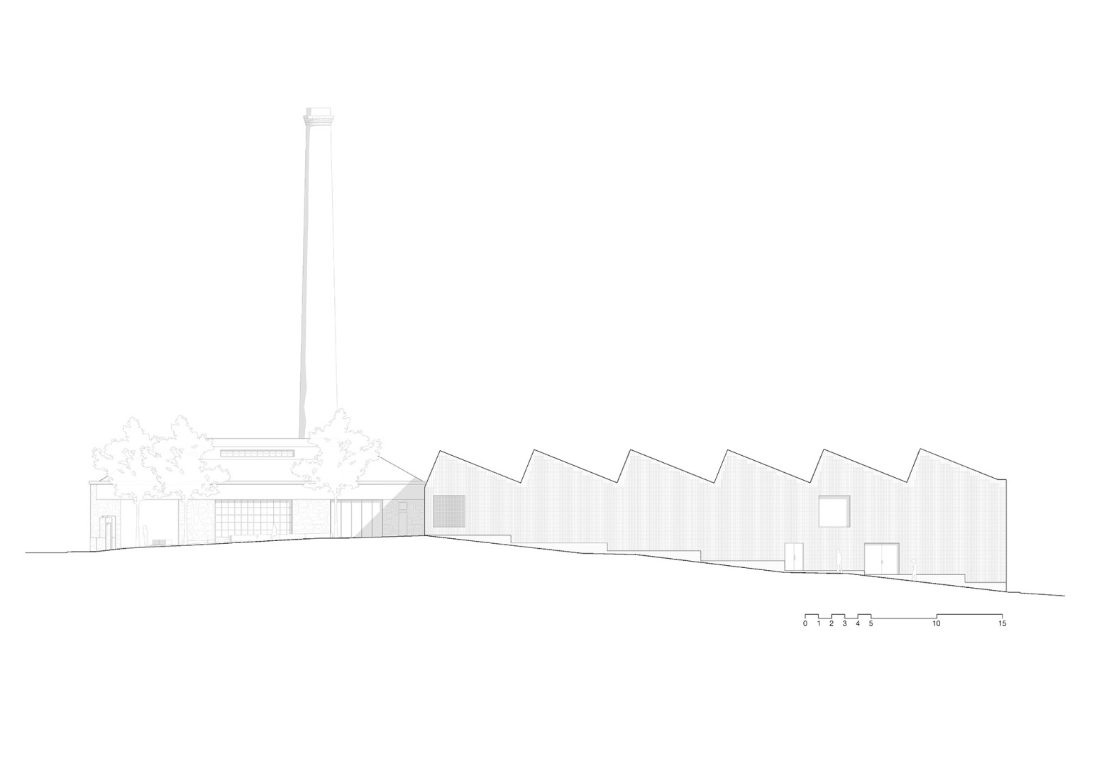 West elevation. Multifunctional equipment for Can Comadran by Mestres Wåge Arquitectes.