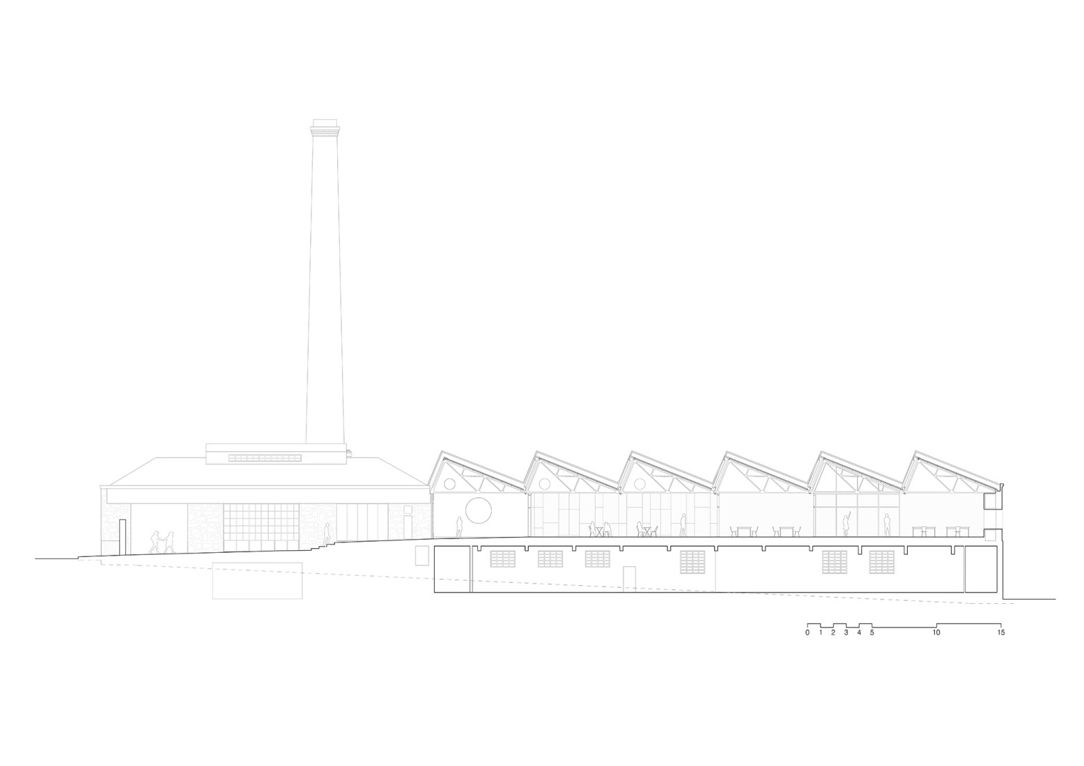 Section. Multifunctional equipment for Can Comadran by Mestres Wåge Arquitectes.