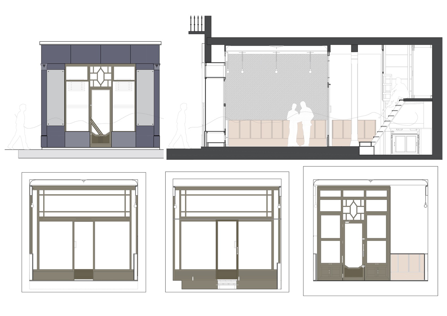 Elevation and sections. Rehabilitation of the former "Cuchillerías Blanco" premises by Óscar Miguel Ares.