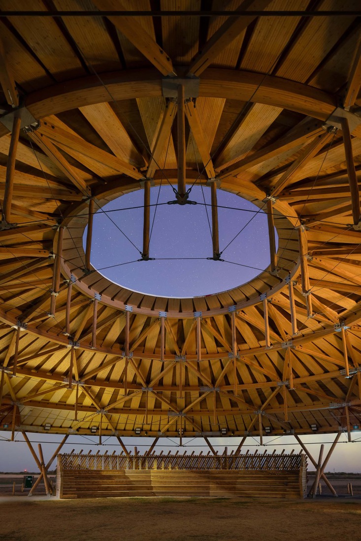 Muscowpetung Powwow Arbour by Oxbow Architecture and Richard Kroeker. Photograph by Lindsay Reid.