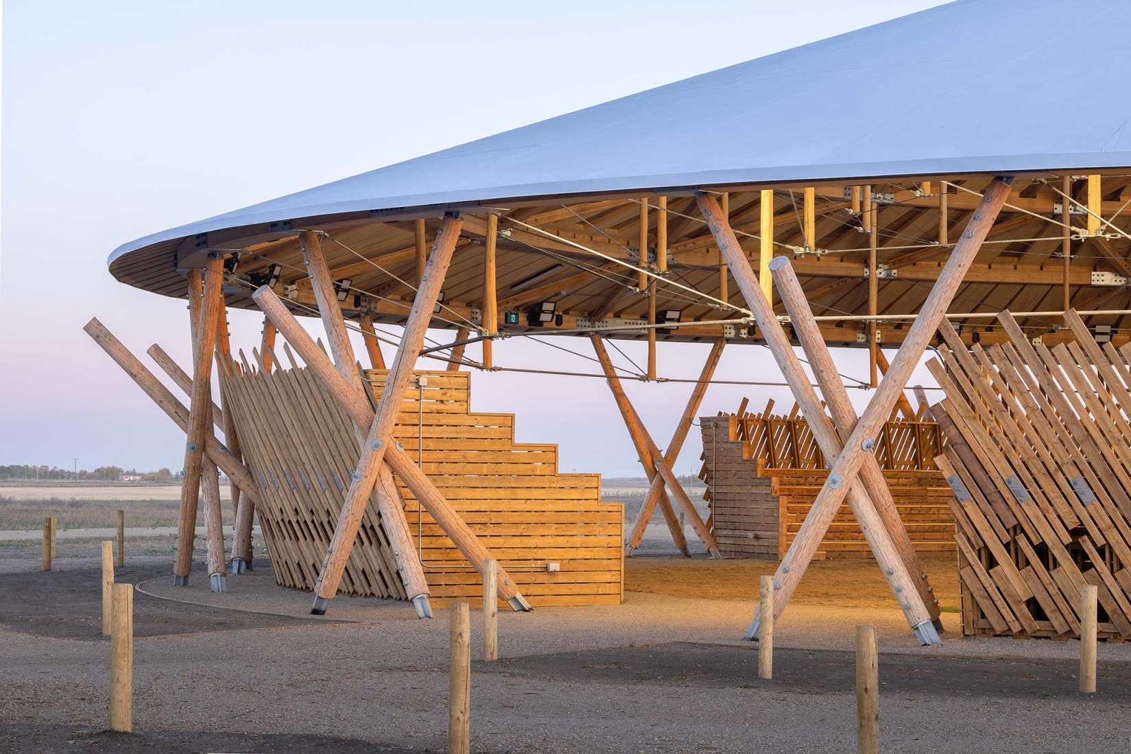Muscowpetung Powwow Arbour by Oxbow Architecture and Richard Kroeker. Photograph by Lindsay Reid.