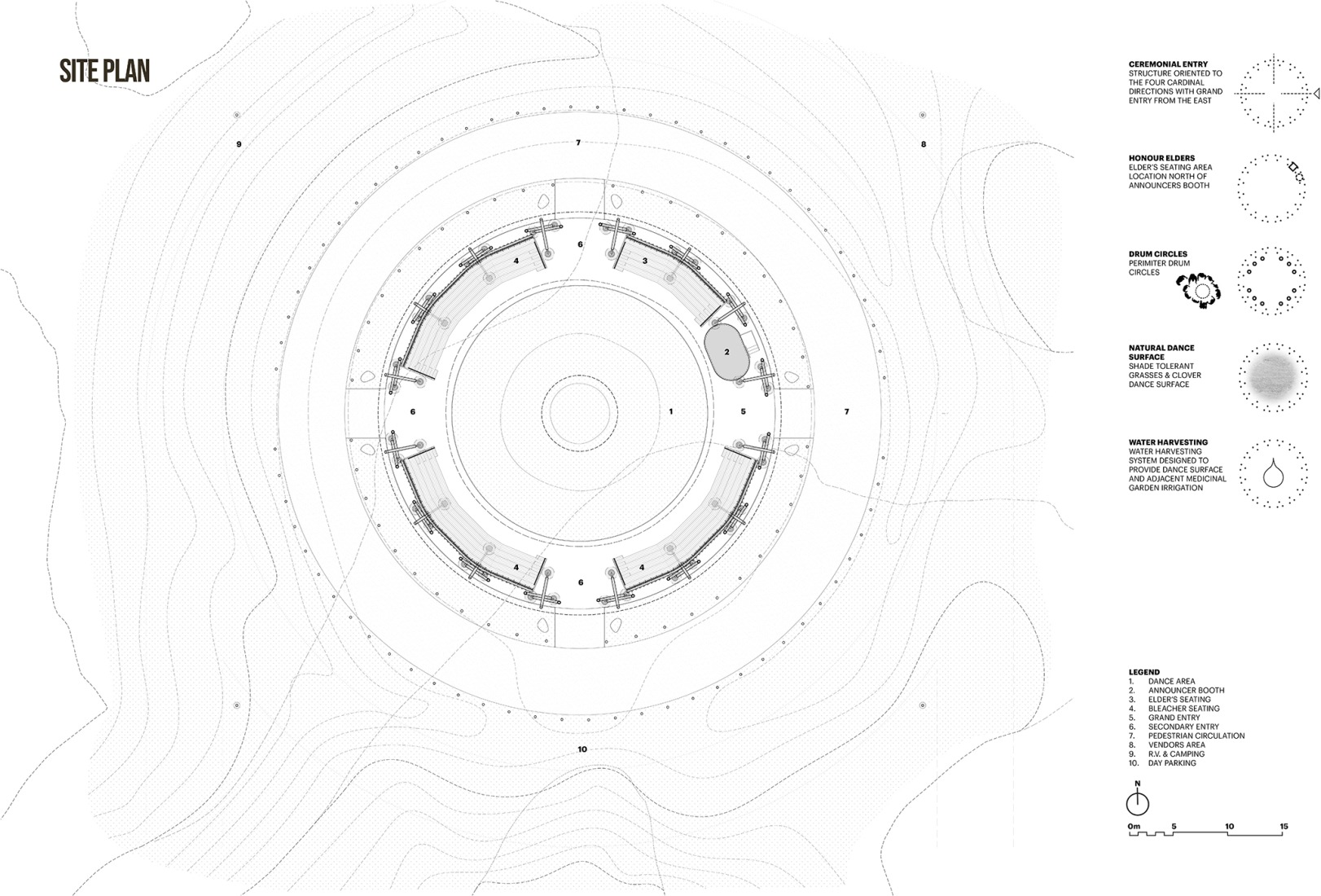 Site plan. Muscowpetung Powwow Arbour by Oxbow Architecture and Richard Kroeker. 