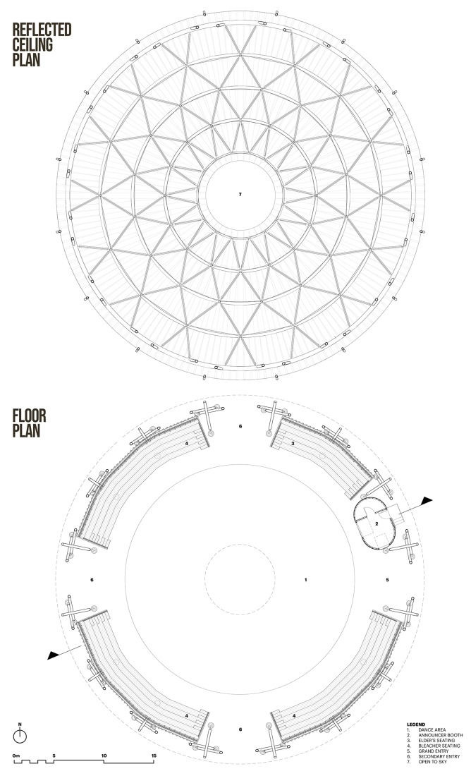Ground floor plan. Muscowpetung Powwow Arbour by Oxbow Architecture and Richard Kroeker.