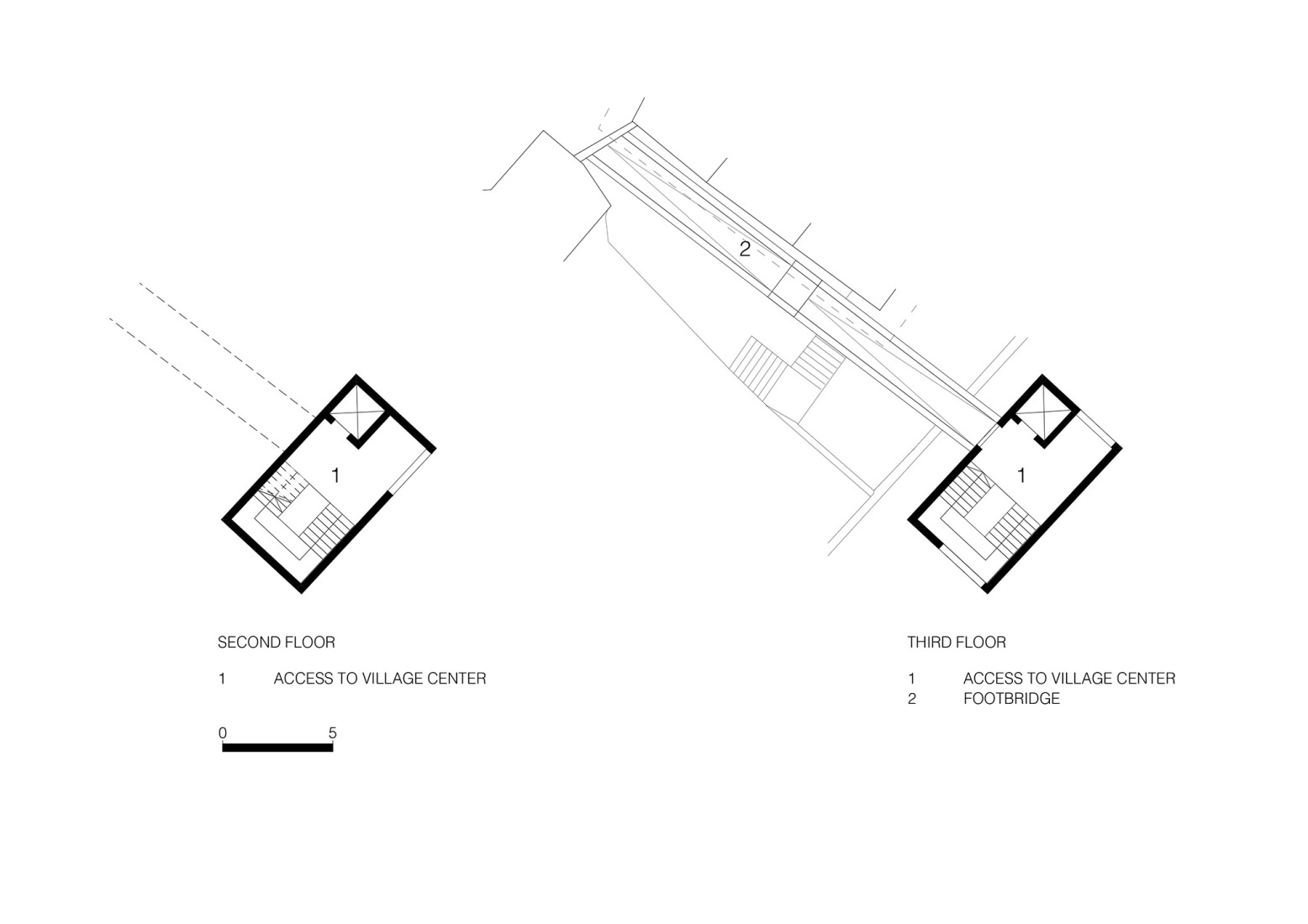 Plano de la segunda y tercera planta. Edificio multifuncional en Barbiano, por Roland Baldi Architects.