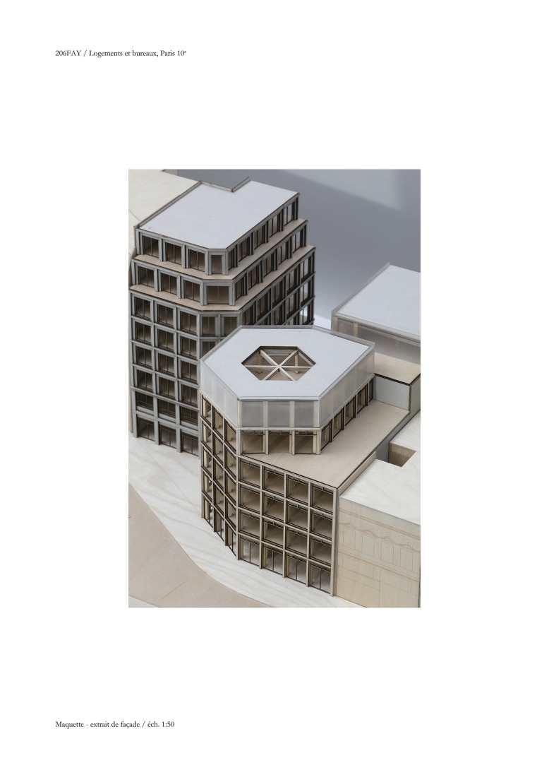 Maqueta. 206 Lafayette - Reestructuración y densificación de una manzana de uso mixto que incluye oficinas, viviendas sociales y locales comerciales por DATA architectes + THINK TANK architecture.