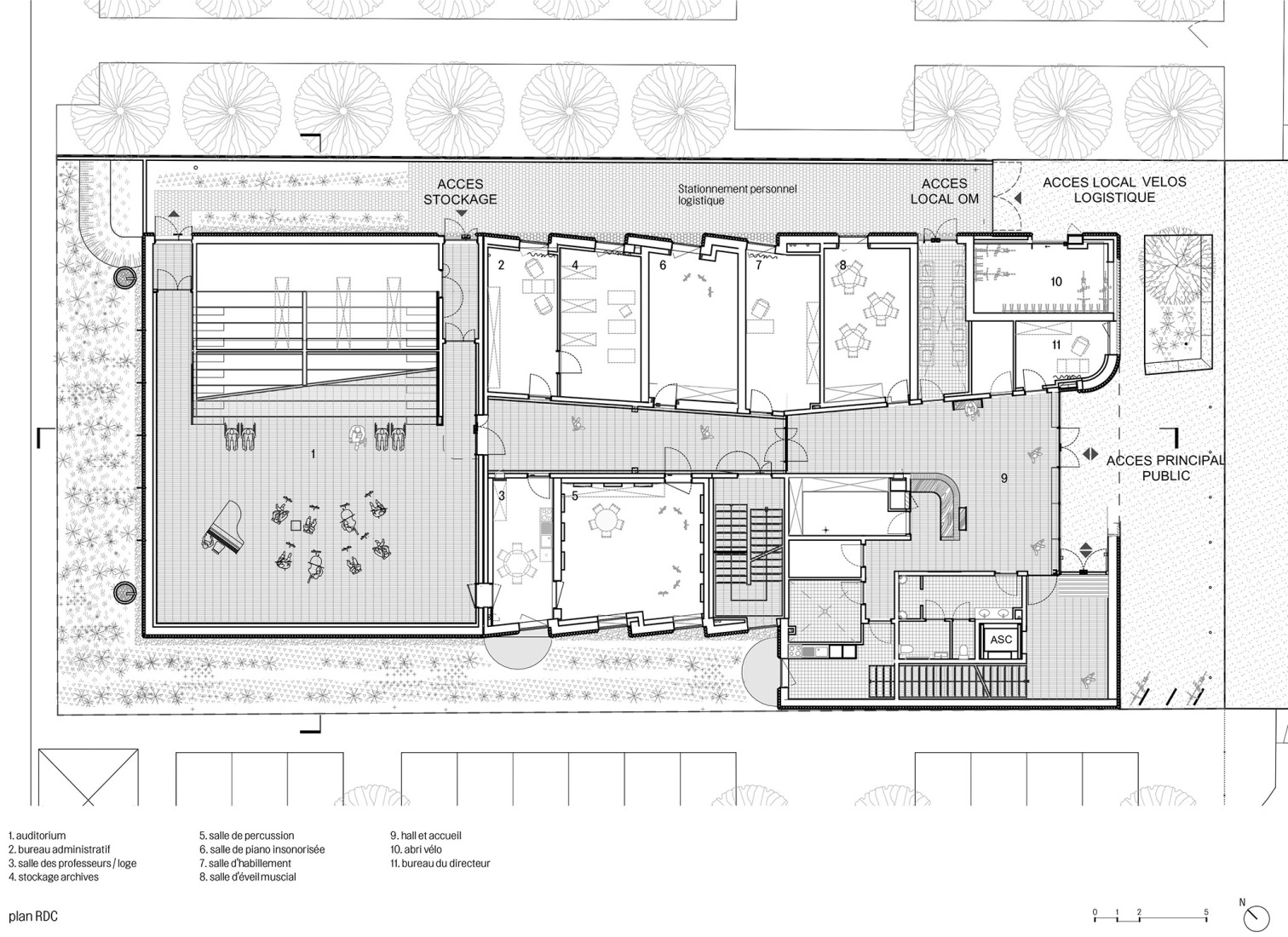 19 Ground floor plan. Jean-Claude Casadesus Conservatory and Auditórium by Ateliers O-S architectes.