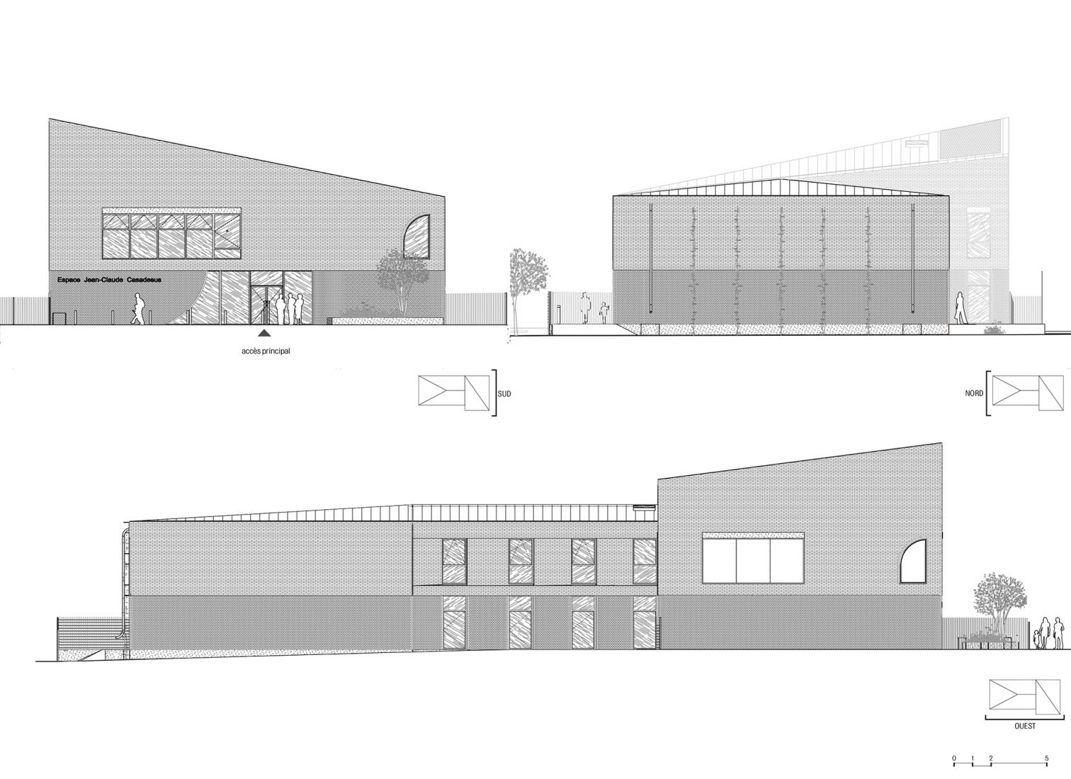 Elevations. Jean-Claude Casadesus Conservatory and Auditórium by Ateliers O-S architectes.
