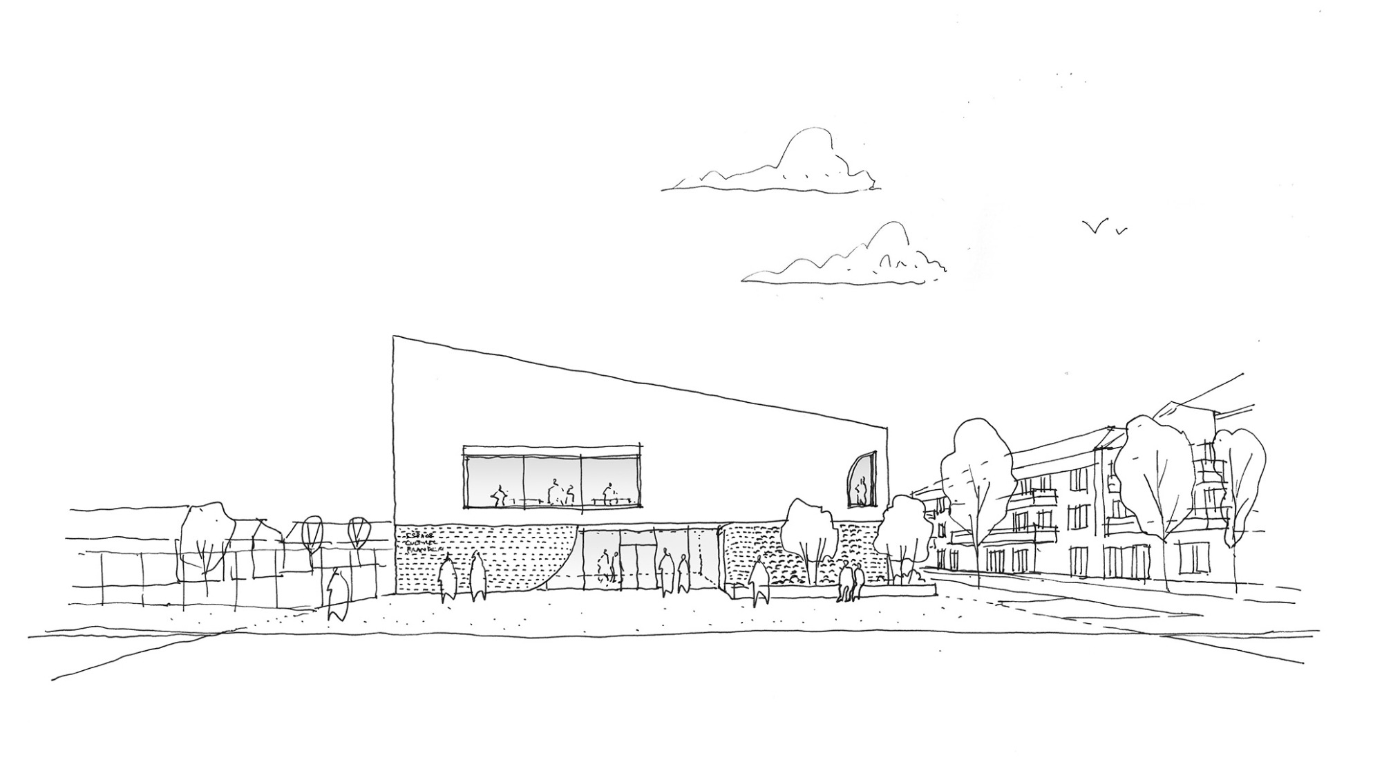 Sketch. Jean-Claude Casadesus Conservatory and Auditórium by Ateliers O-S architectes.