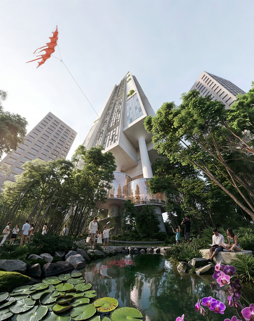 Rendering. "A High Rise on High Heels" by CRA-Carlo Ratti Associati.