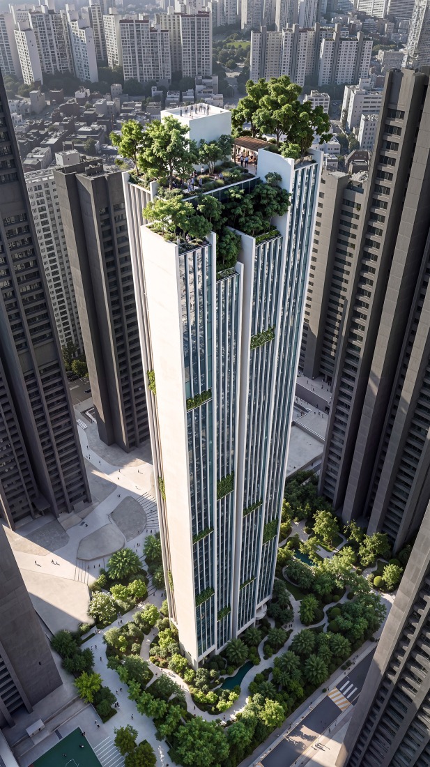 Rendering. "A High Rise on High Heels" by CRA-Carlo Ratti Associati.