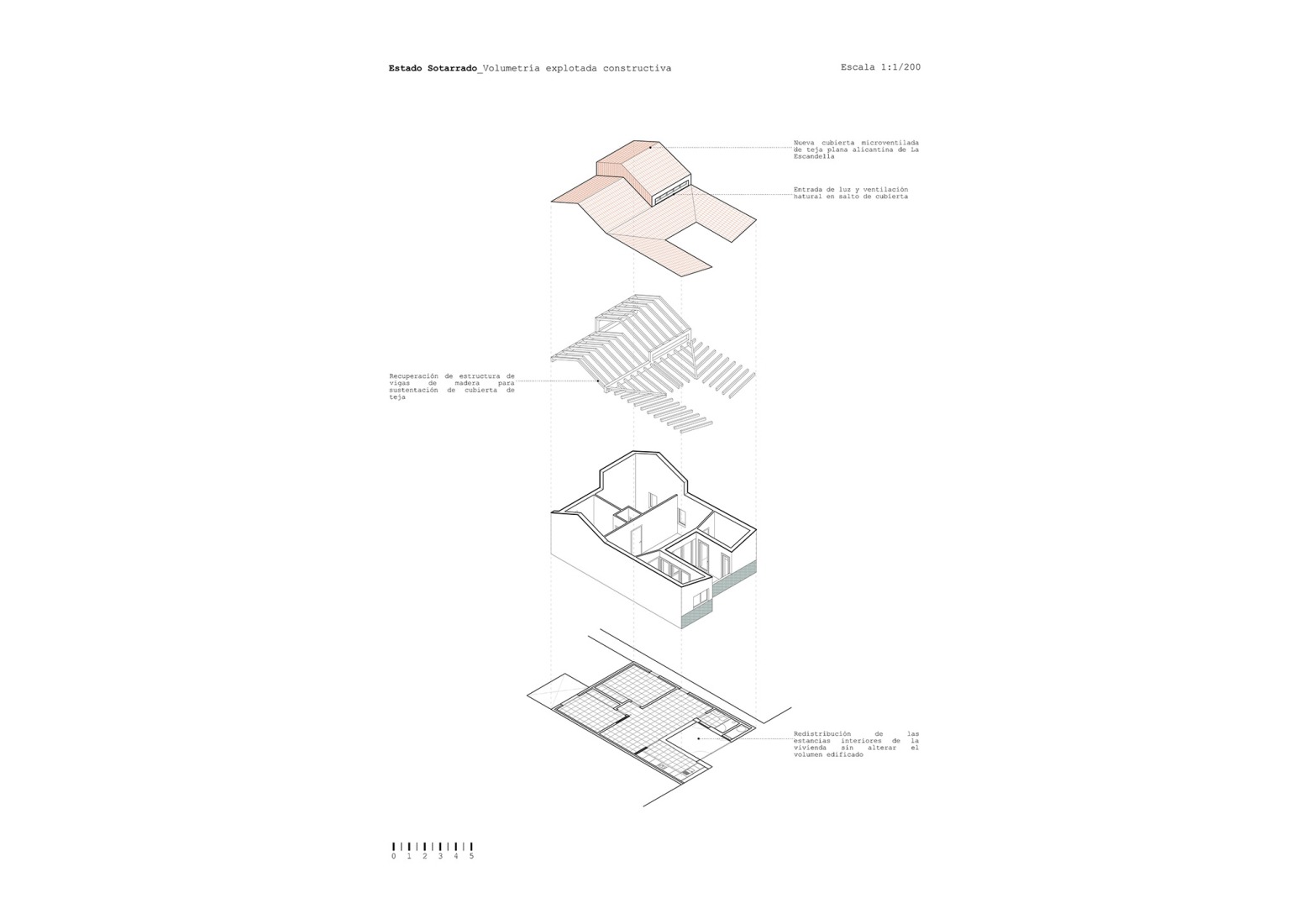 Volumetría explotada constructiva. Casa Sotarrá por FORarquitectura.