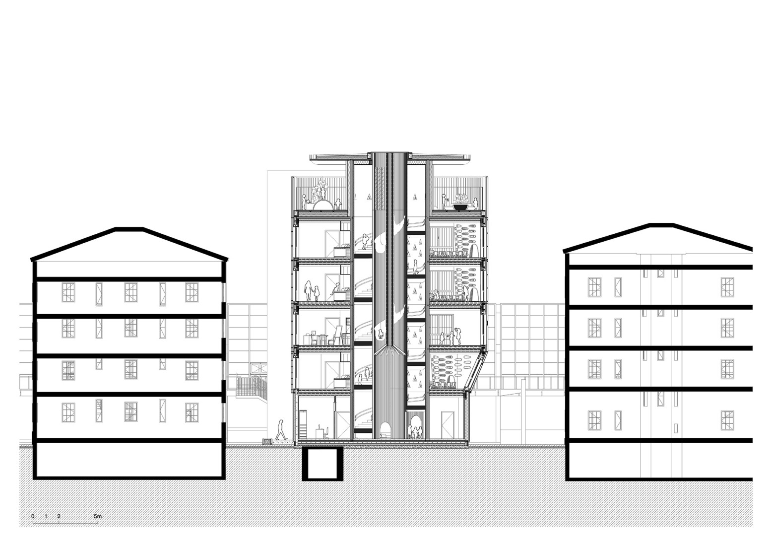 Section. "Kinderoase an der TUM" by Kéré Architecture.