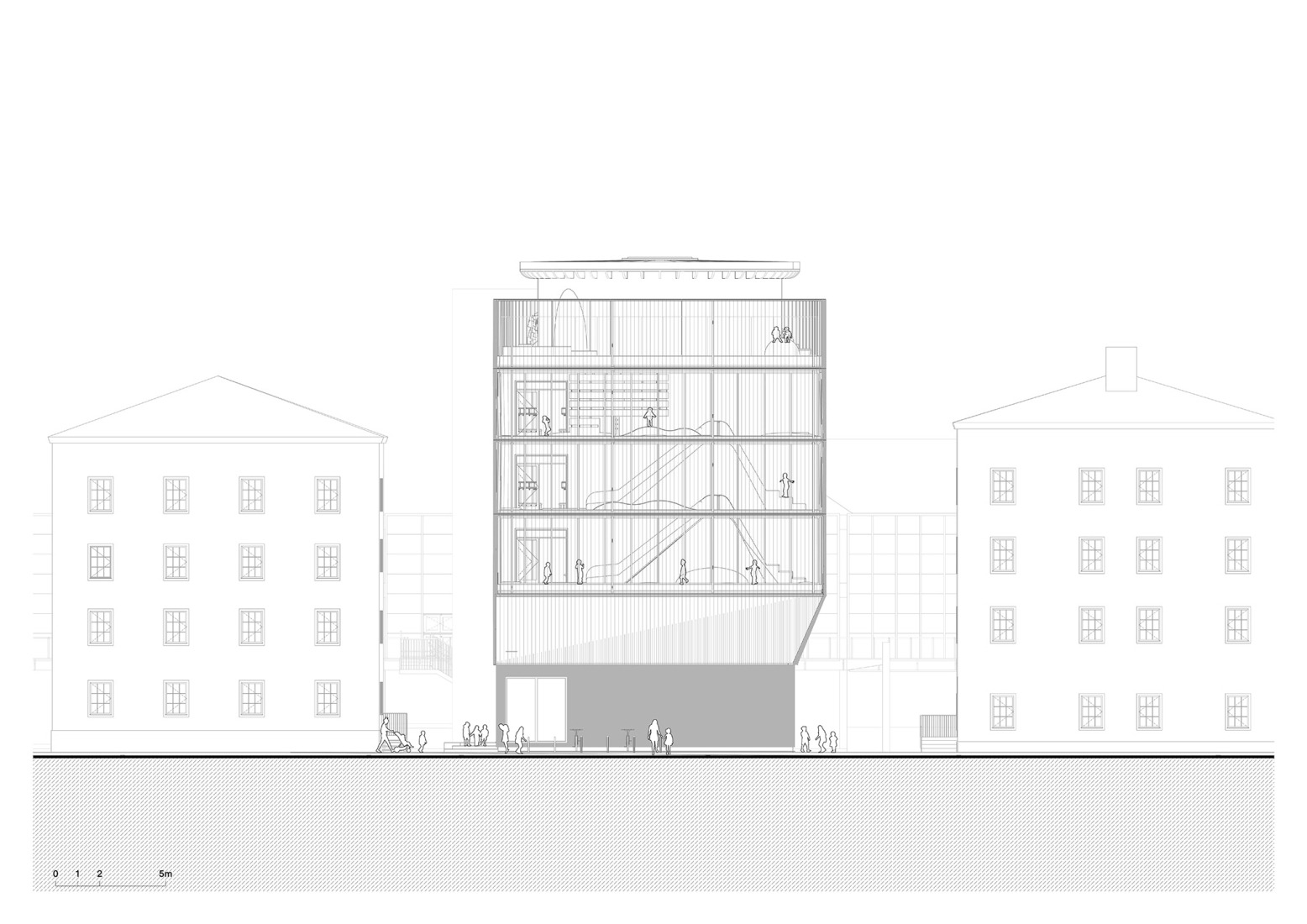 North elevation. "Kinderoase an der TUM" by Kéré Architecture.