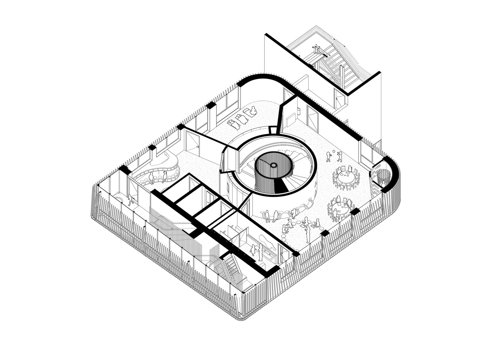 Third floor axonometry. "Kinderoase an der TUM" by Kéré Architecture.