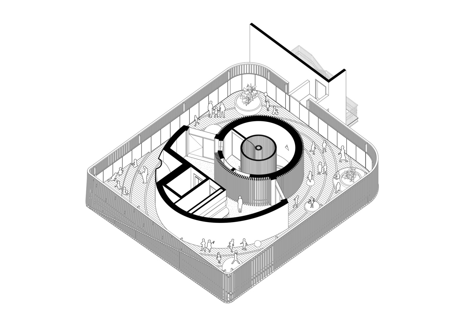 Fifth floor axonometry. "Kinderoase an der TUM" by Kéré Architecture.