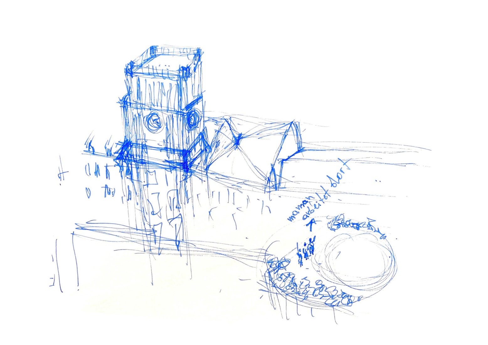 Sketch. "Kinderoase an der TUM" by Kéré Architecture.