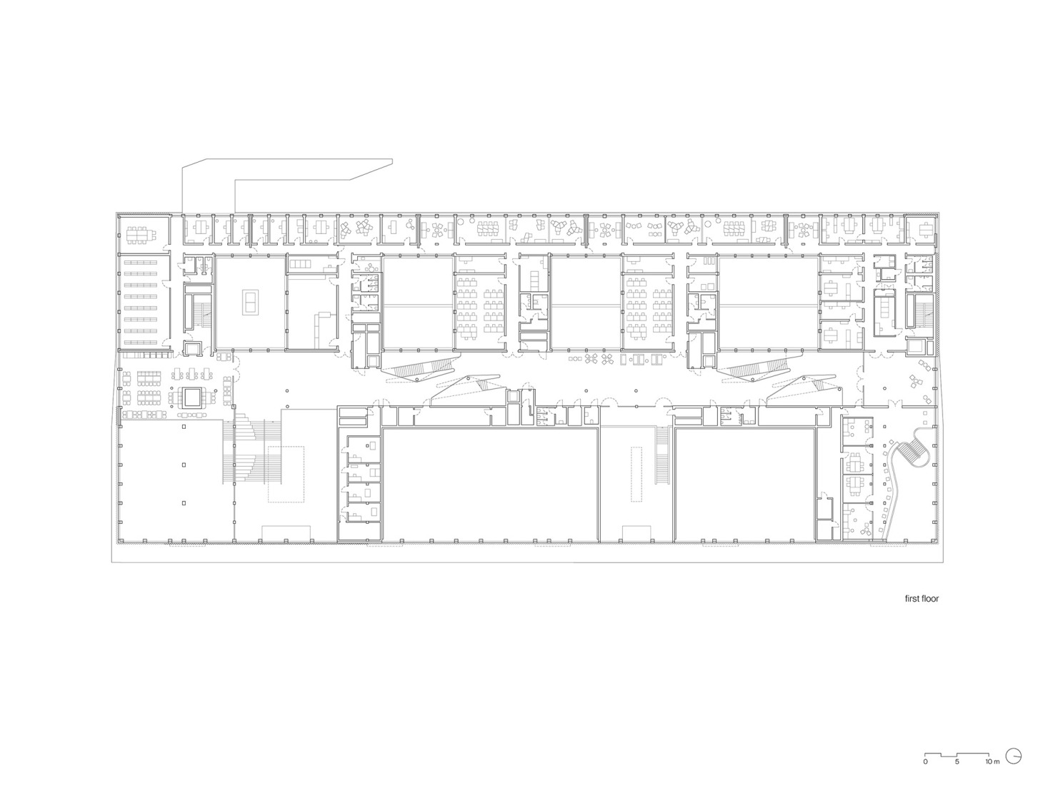Academic building first floor plan. Federal University of Public Administration by Sauerbruch Hutton. 