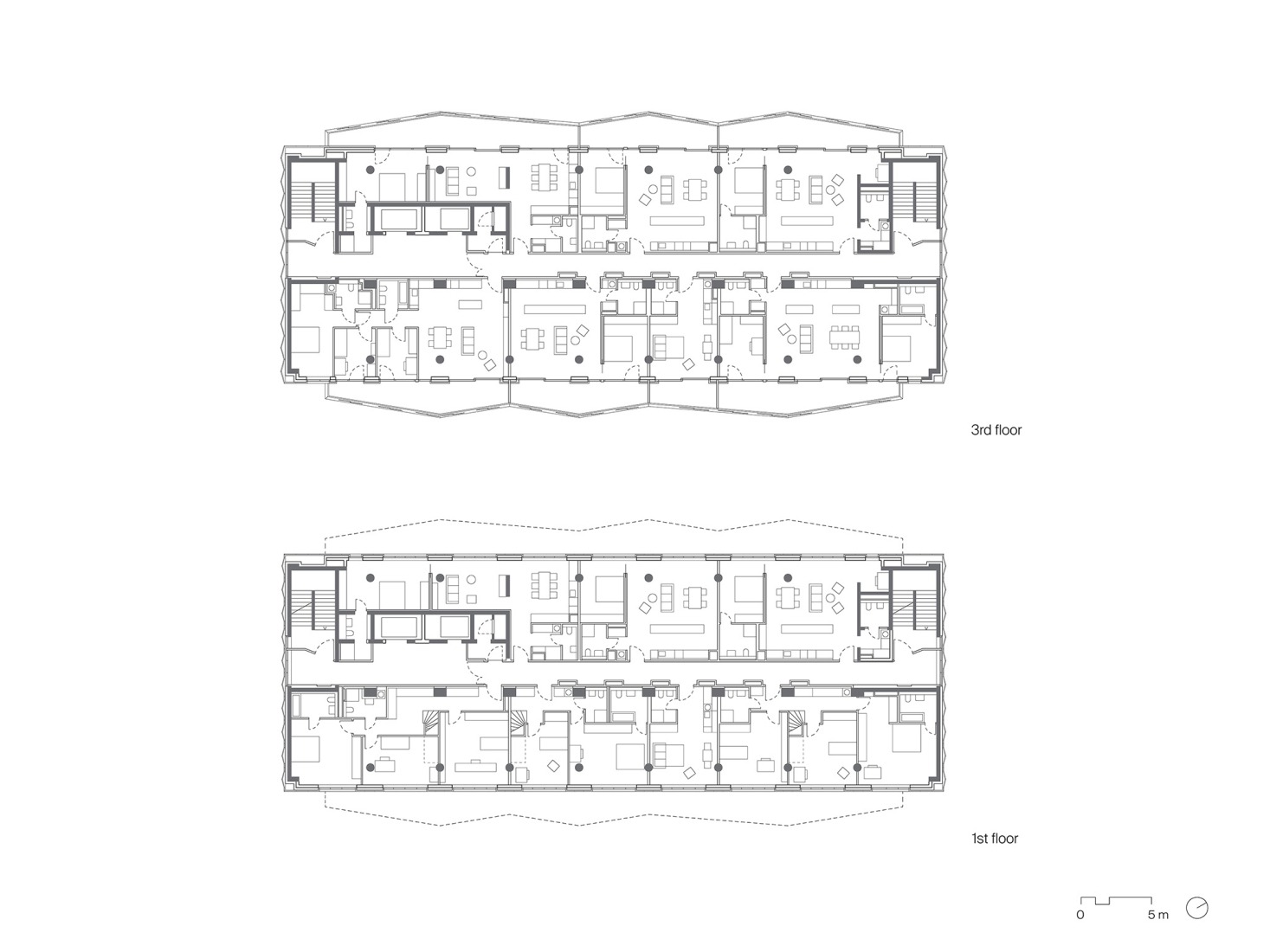 First and third floor plan. Telekom Tower by Sauerbruch Hutton.