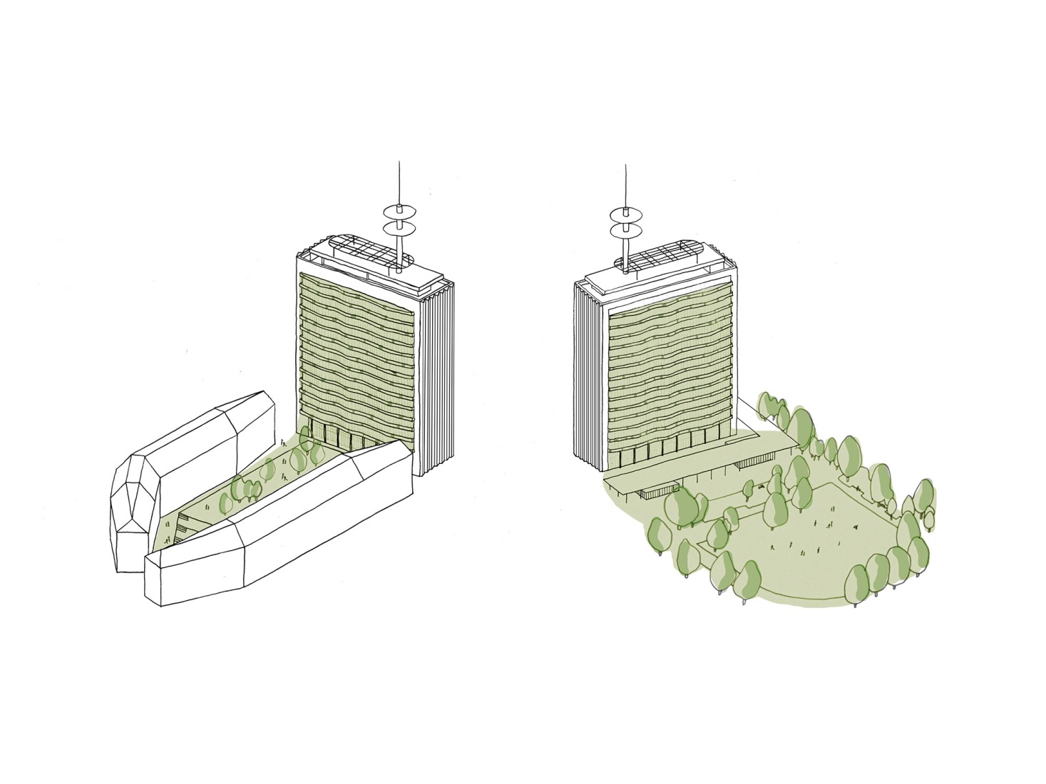 Axonometry. Telekom Tower by Sauerbruch Hutton.