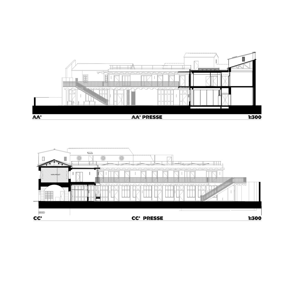 Section. "Espace Ambroise Croizat" TAUTEM Architecture.