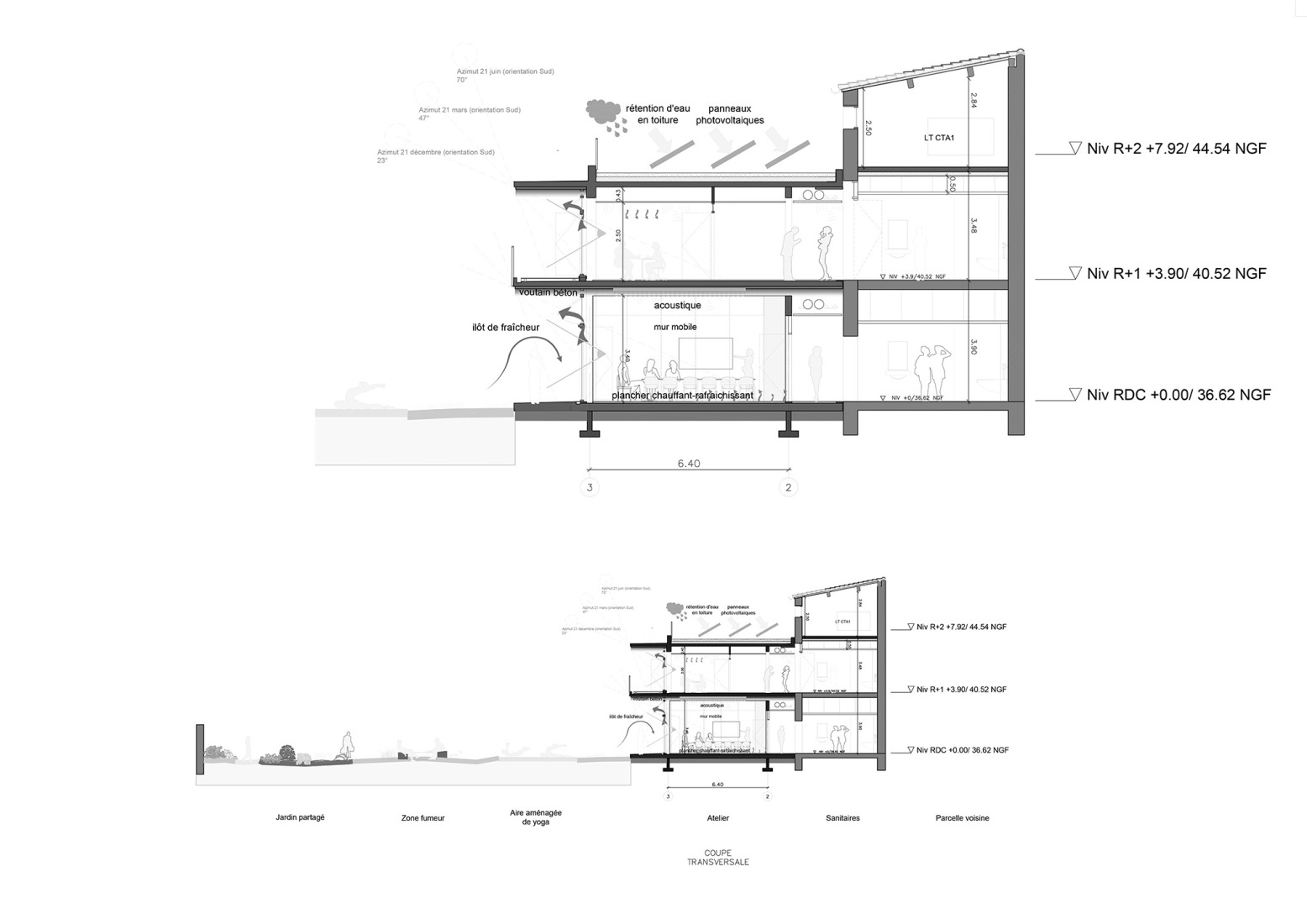 Bioclimatic section. "Espace Ambroise Croizat" TAUTEM Architecture.