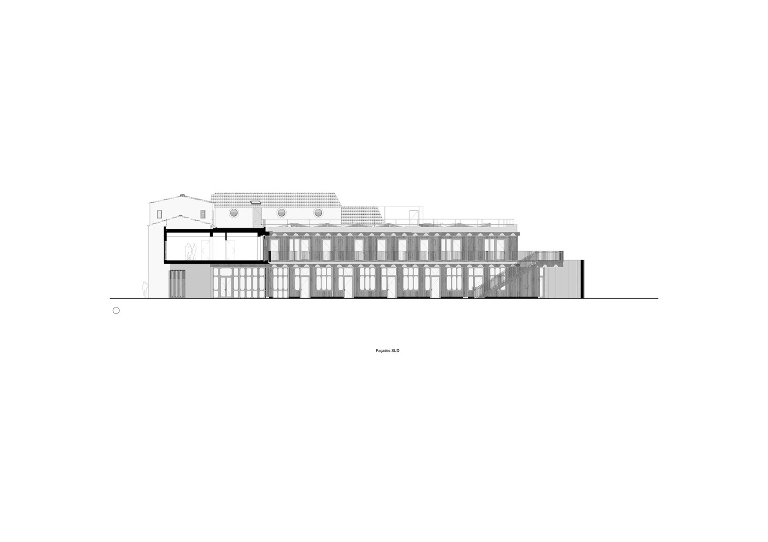 South elevation. "Espace Ambroise Croizat" TAUTEM Architecture.
