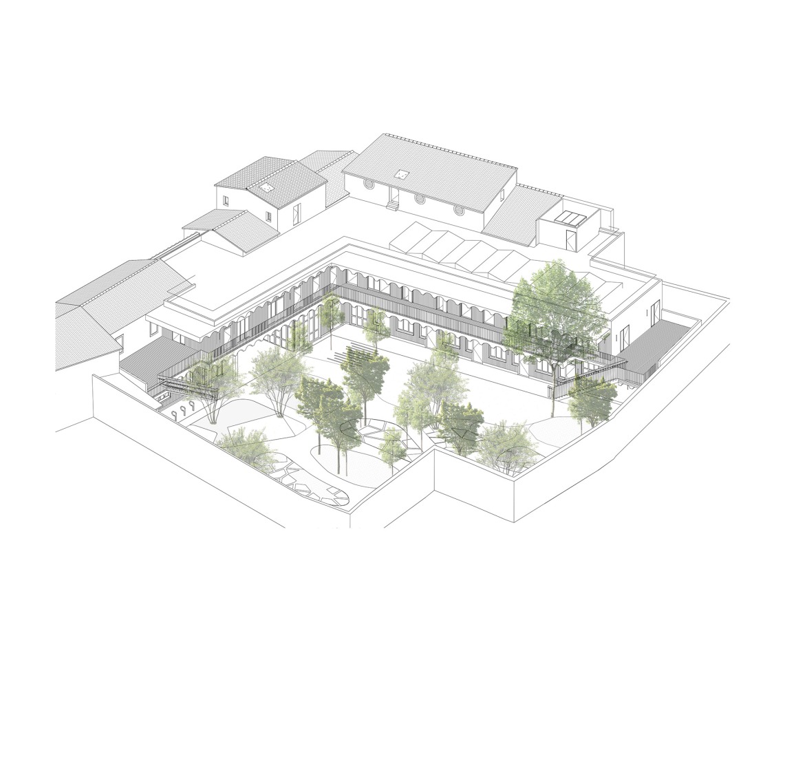 Axonometry. "Espace Ambroise Croizat" TAUTEM Architecture.