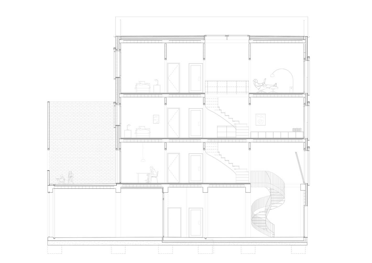 Longitudinal section. PR21 House by Alventosa Morell + Pàmies Arquitectura.