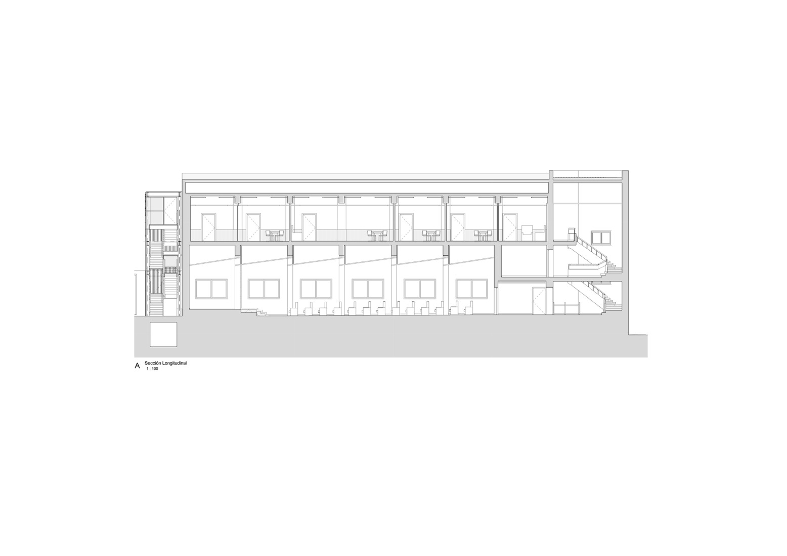Sección. Rehabilitación de edificios para espacio social del barrio de Campoamor por Antonio Galiano Garrigós.