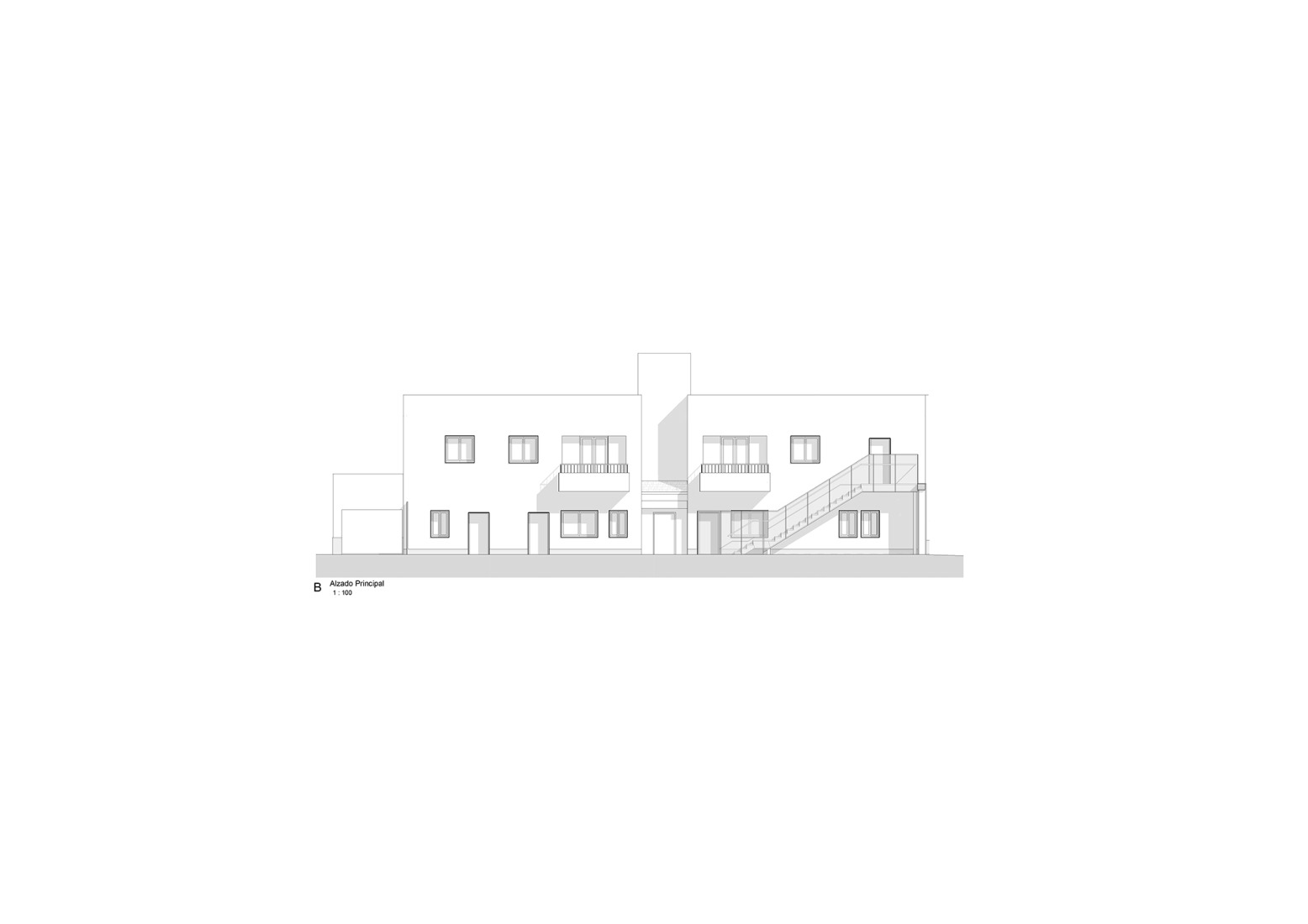 Alzado. Rehabilitación de edificios para espacio social del barrio de Campoamor por Antonio Galiano Garrigós. 