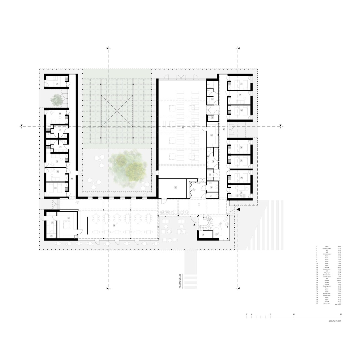 Ground floor plan of the central module. Sanctum by Arches.