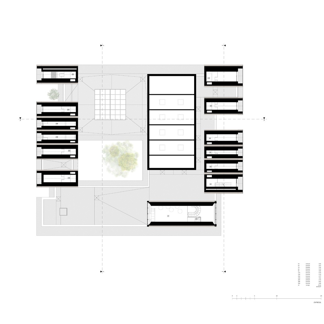 Ground floor plan of the central module. Sanctum by Arches.