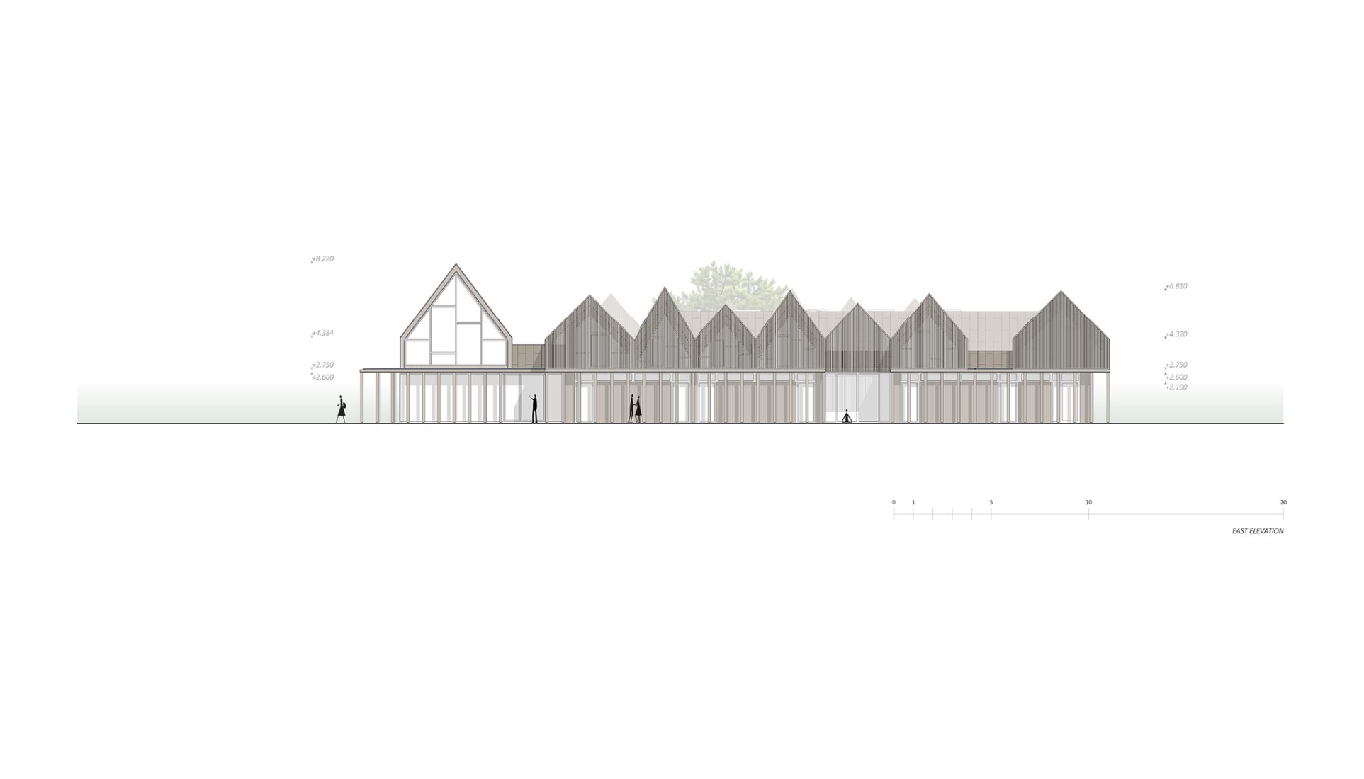 Elevation plan of the central module. Sanctum by Arches.