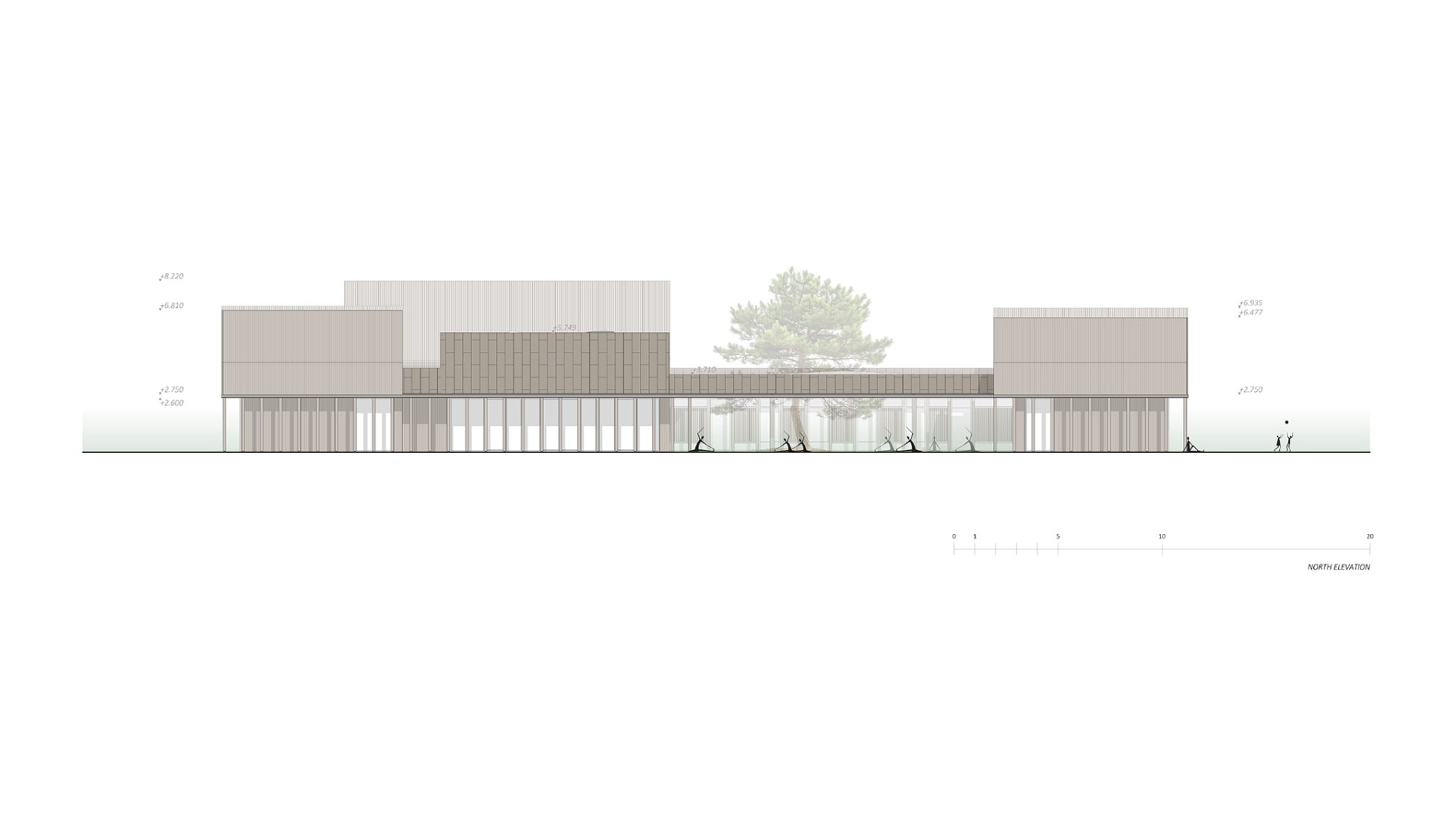 Elevation plan of the central module. Sanctum by Arches.