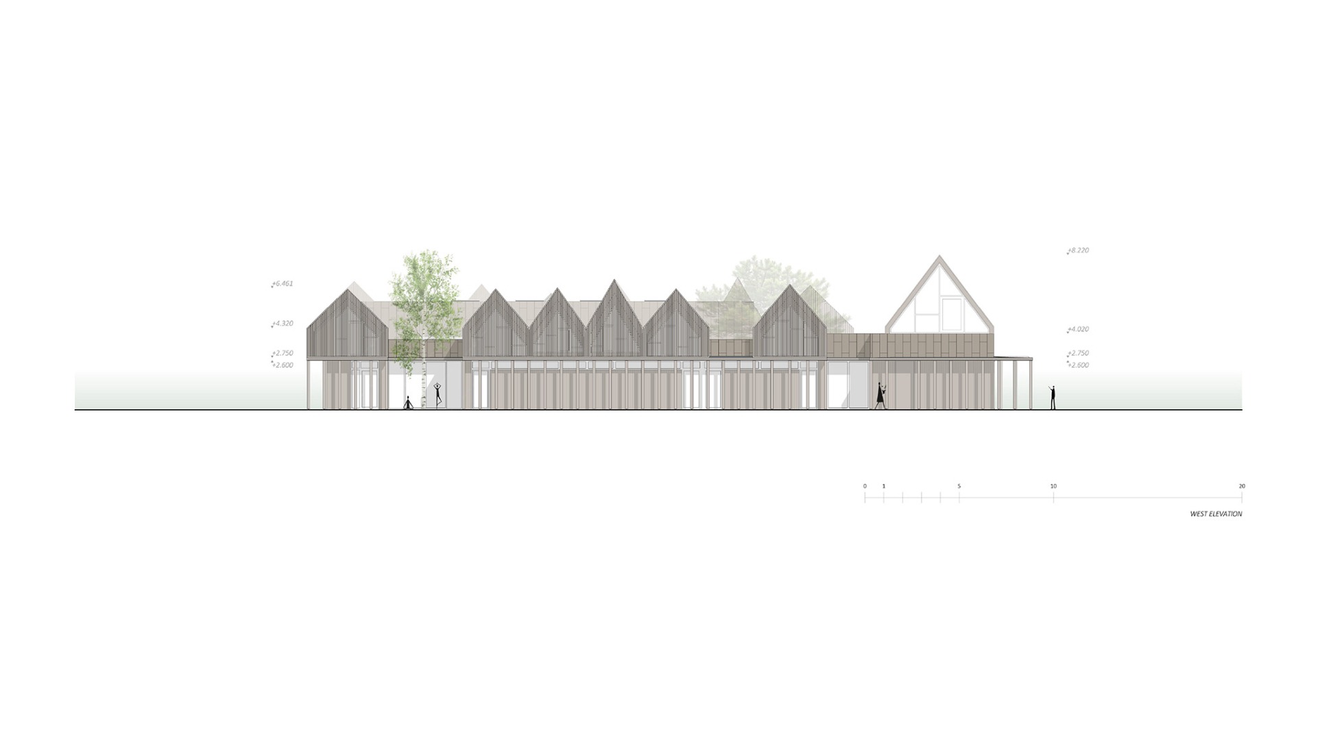Elevation plan of the central module. Sanctum by Arches.