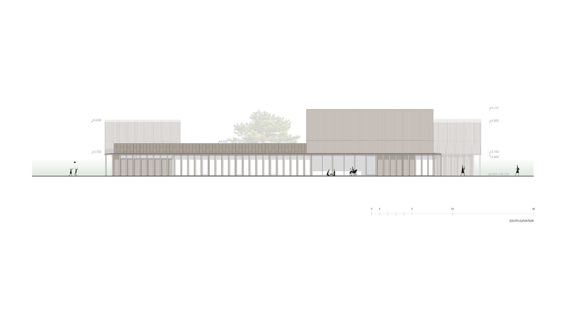 Elevation plan of the central module. Sanctum by Arches.