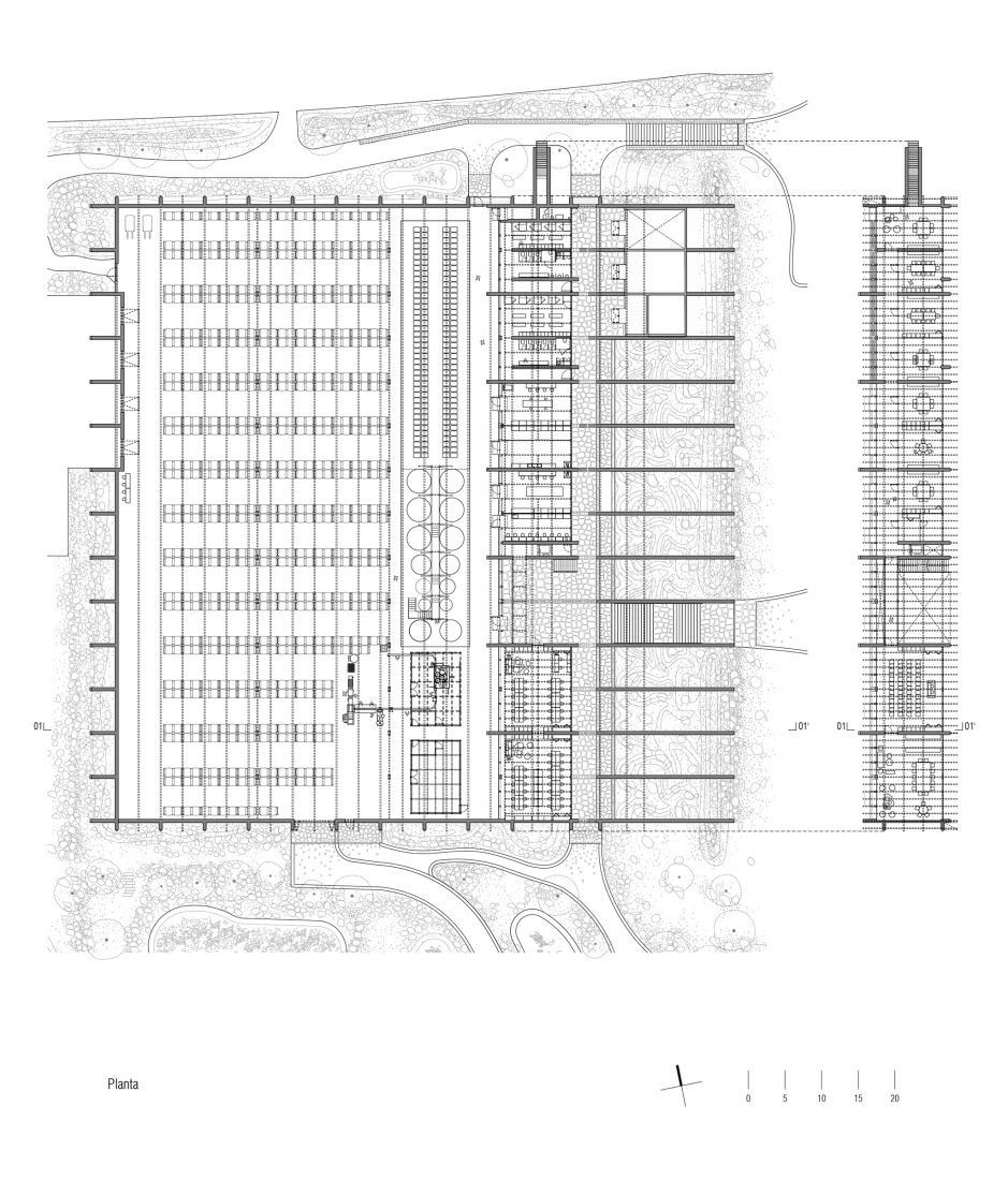 Plano de planta baja. Nave de envasado y oficinas para Clase Azul por ATELIER ARS.