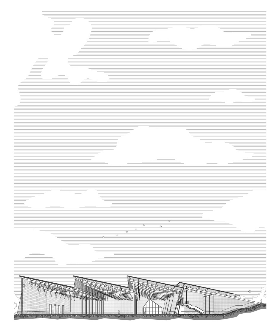 Sección. Nave de envasado y oficinas para Clase Azul por ATELIER ARS. 