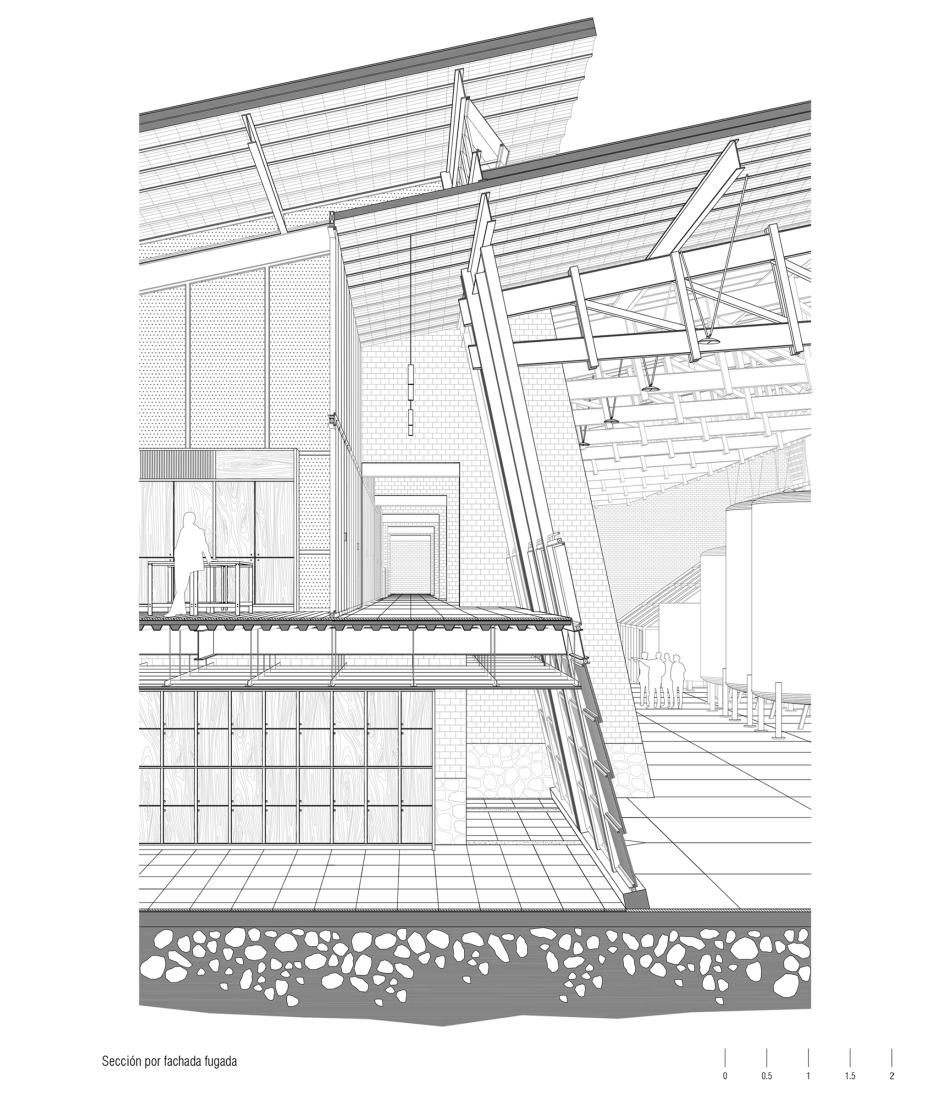 Sección. Nave de envasado y oficinas para Clase Azul por ATELIER ARS.