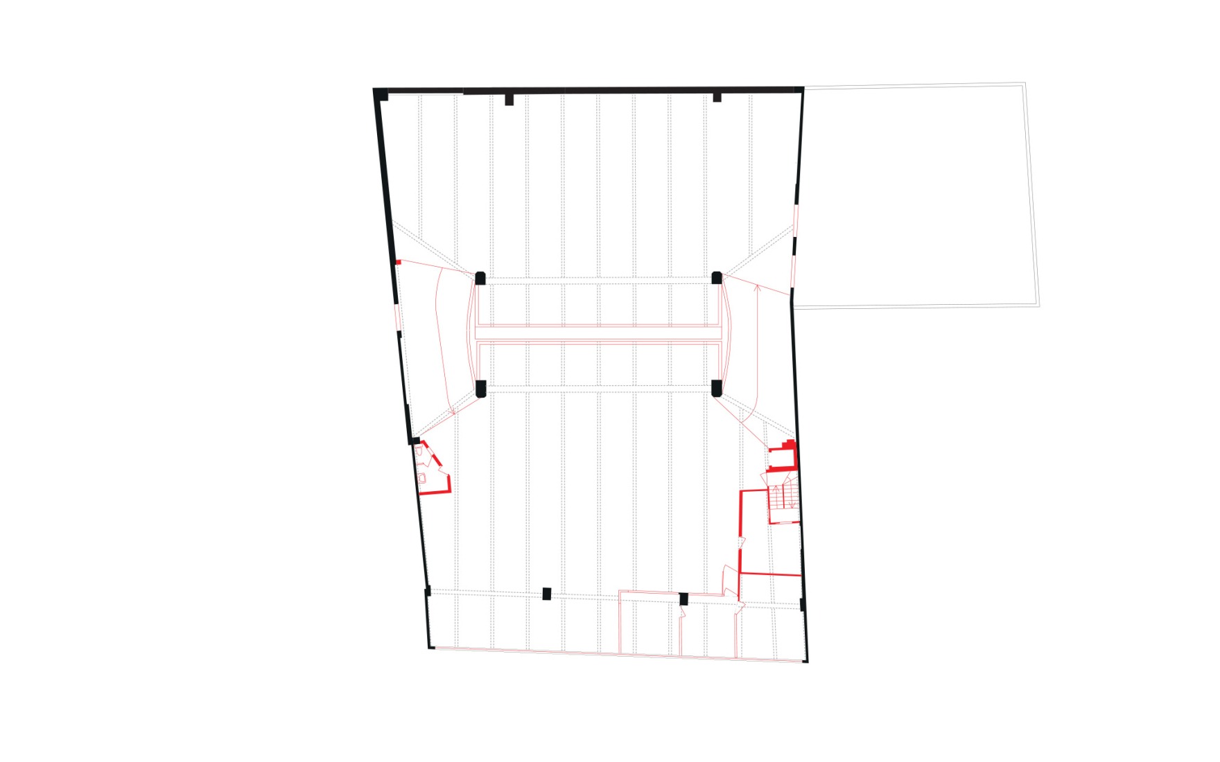 Initial state floor plan. Garage Building into 63 Apartment Building by Atelier Tequi Architects.