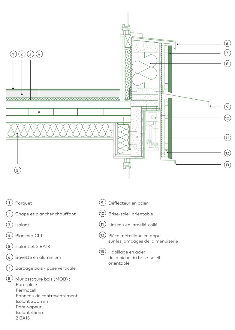 Construction detail. Garage Building into 63 Apartment Building by Atelier Tequi Architects.