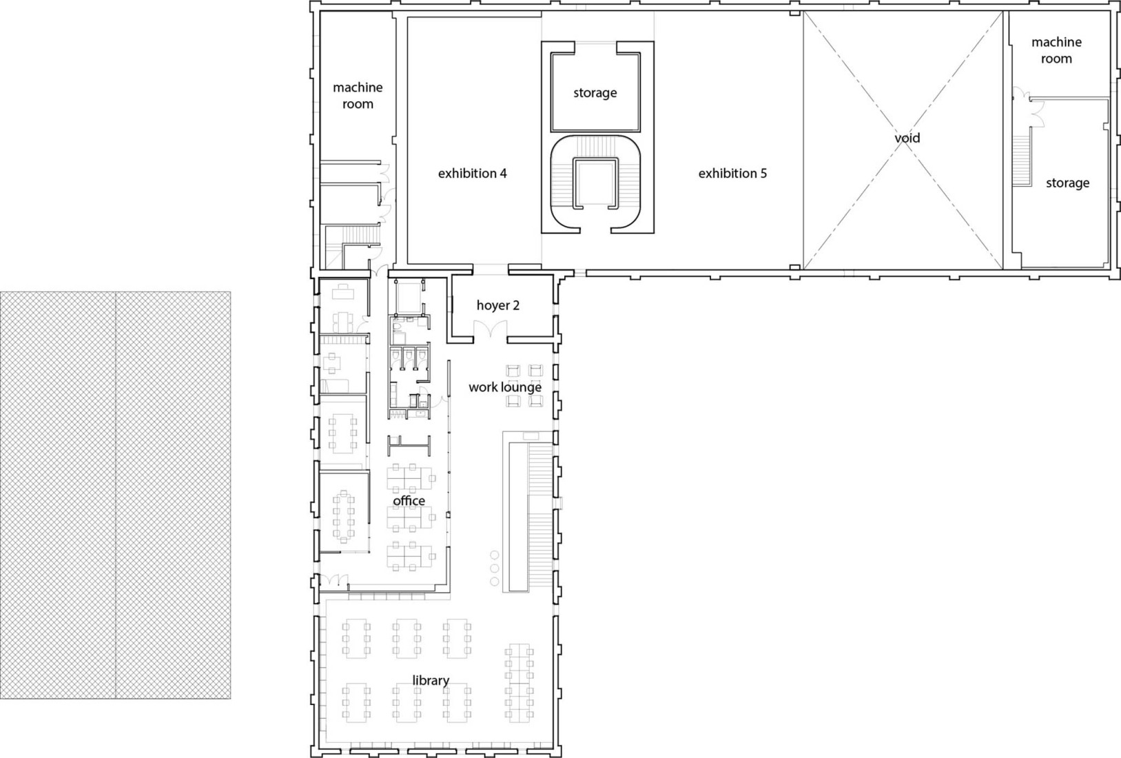 First floor plan. Hirosaki Museum of Contemporary Art by Atelier Tsuyoshi Tane Architects.
