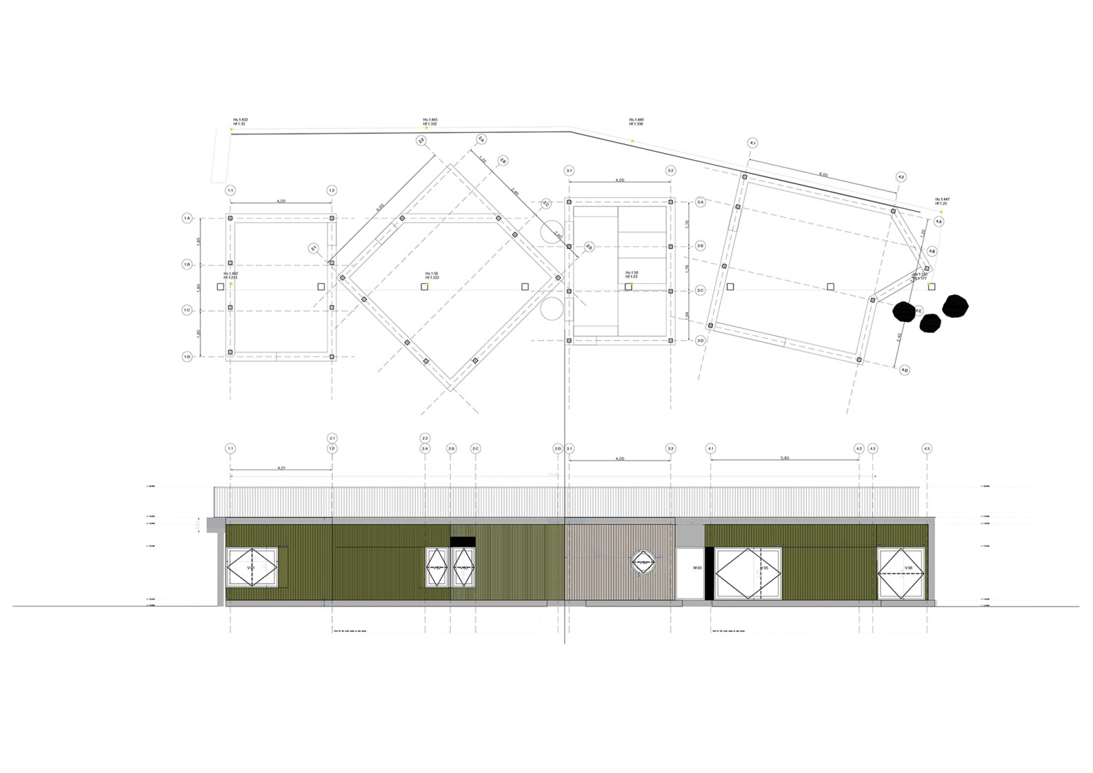Floor plan and elevation. Arratia Valley Music School by BEAR.