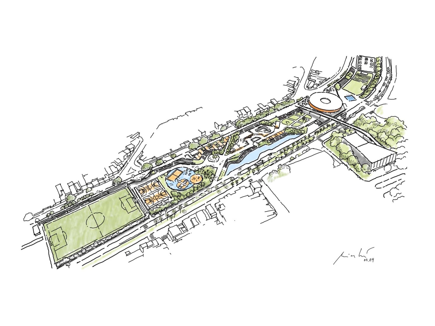 Sketch. King Pelé Park by Biselli Katchborian + Consoante Arquitetura e Integração.