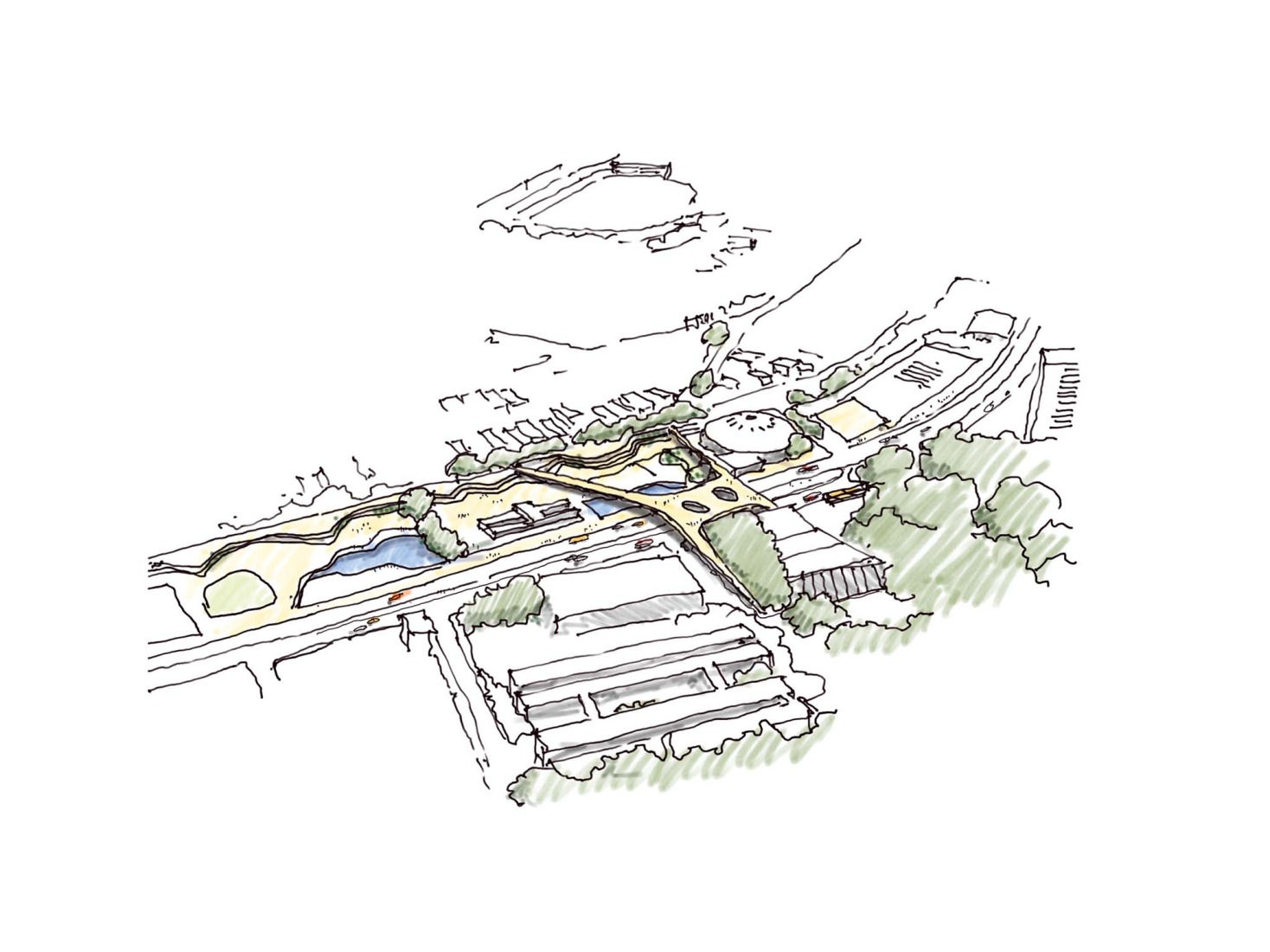 Sketch. King Pelé Park by Biselli Katchborian + Consoante Arquitetura e Integração.