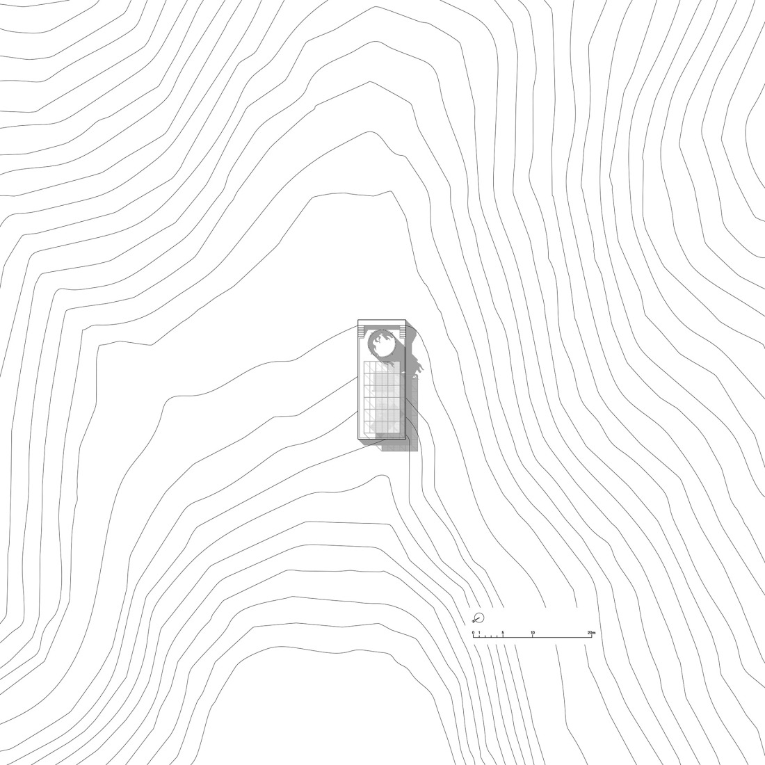 Site plan. House with no skin by Bureau des Mésarchitectures.