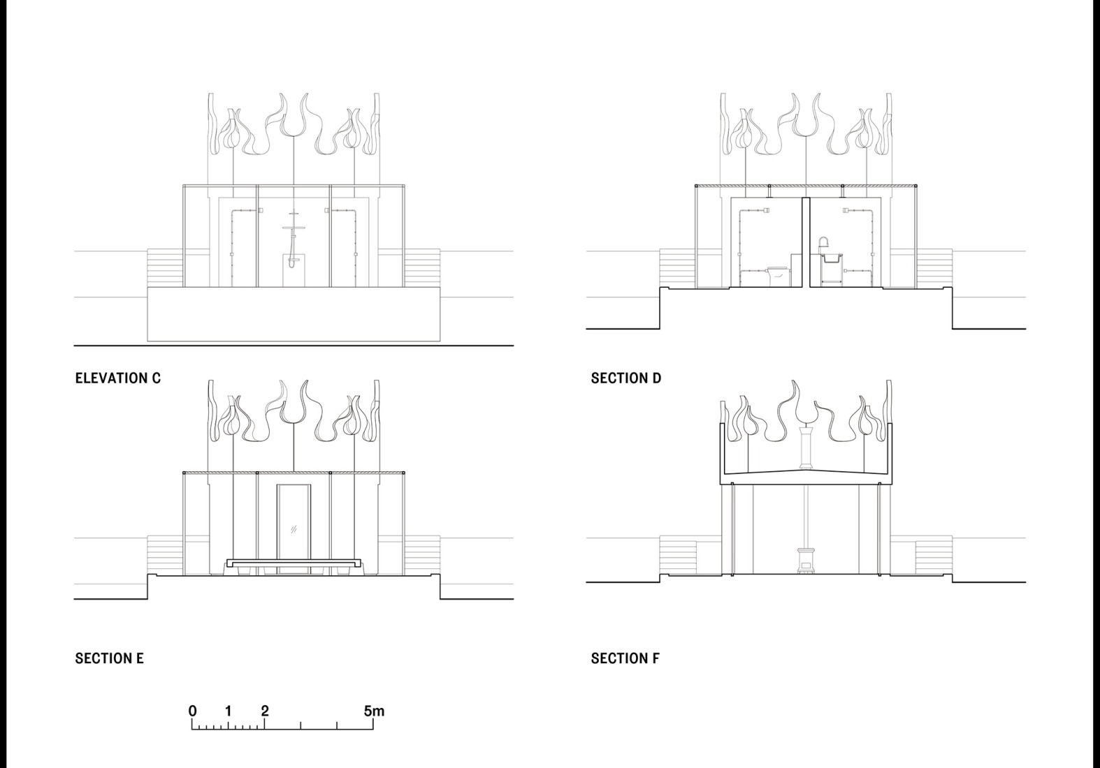 Sections and elevations. House with no skin by Bureau des Mésarchitectures.