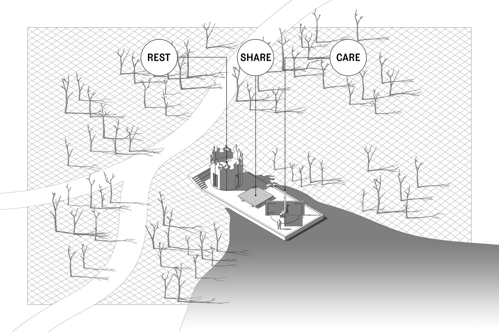 Axonometry. House with no skin by Bureau des Mésarchitectures.