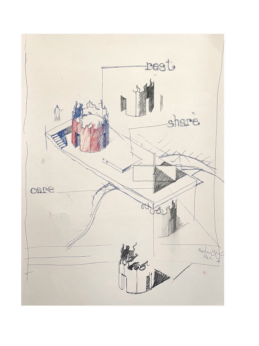 Sketch. House with no skin by Bureau des Mésarchitectures. 